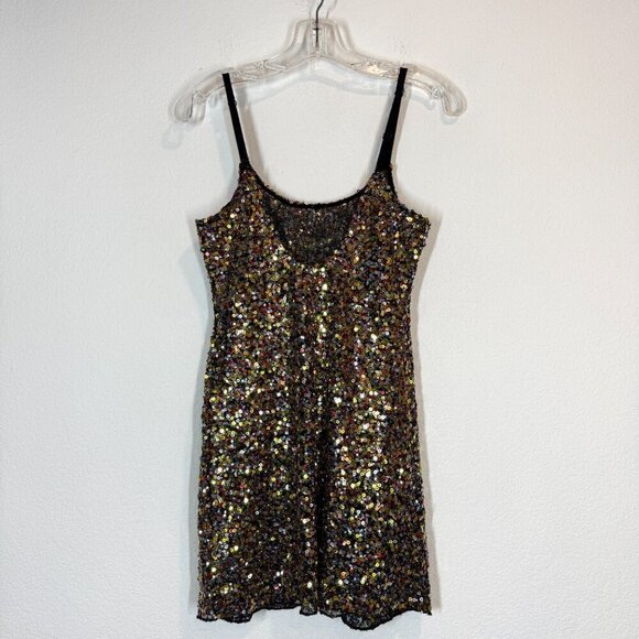 Free People Sequin Mini Slip Dress Gold Black Party Cocktail Small - Picture 4 of 11